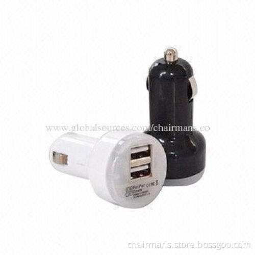 Mini Dual USB Car Chargers for Phones, Comes in Black and White Colors